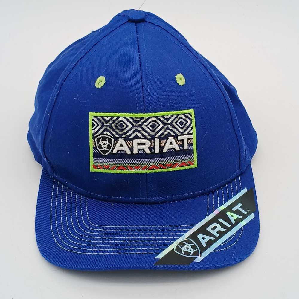 Mens Ariat Blue Serape Fabric Patch One Size Fits Most Baseball Trucker Hat NWOT